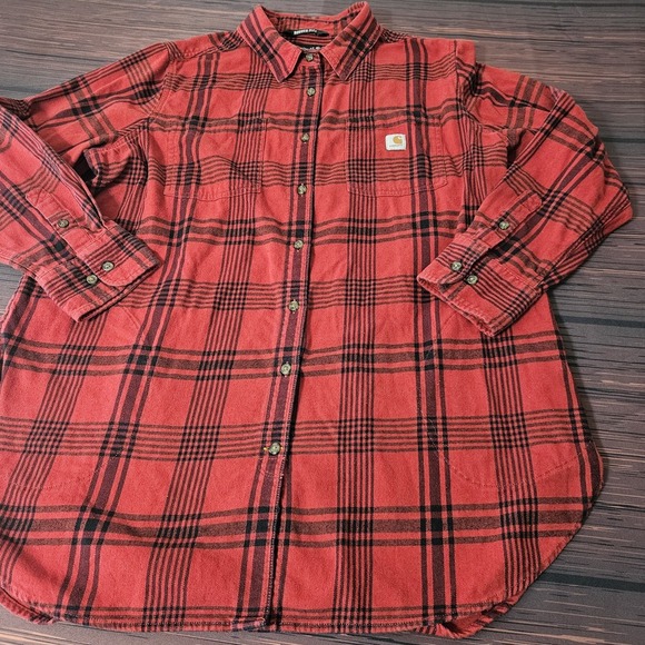 Carhartt Relaxed‎ 2XL Rugged Flex Plaid Flannel Button Up Casual Shirt Red Men's - Picture 1 of 6